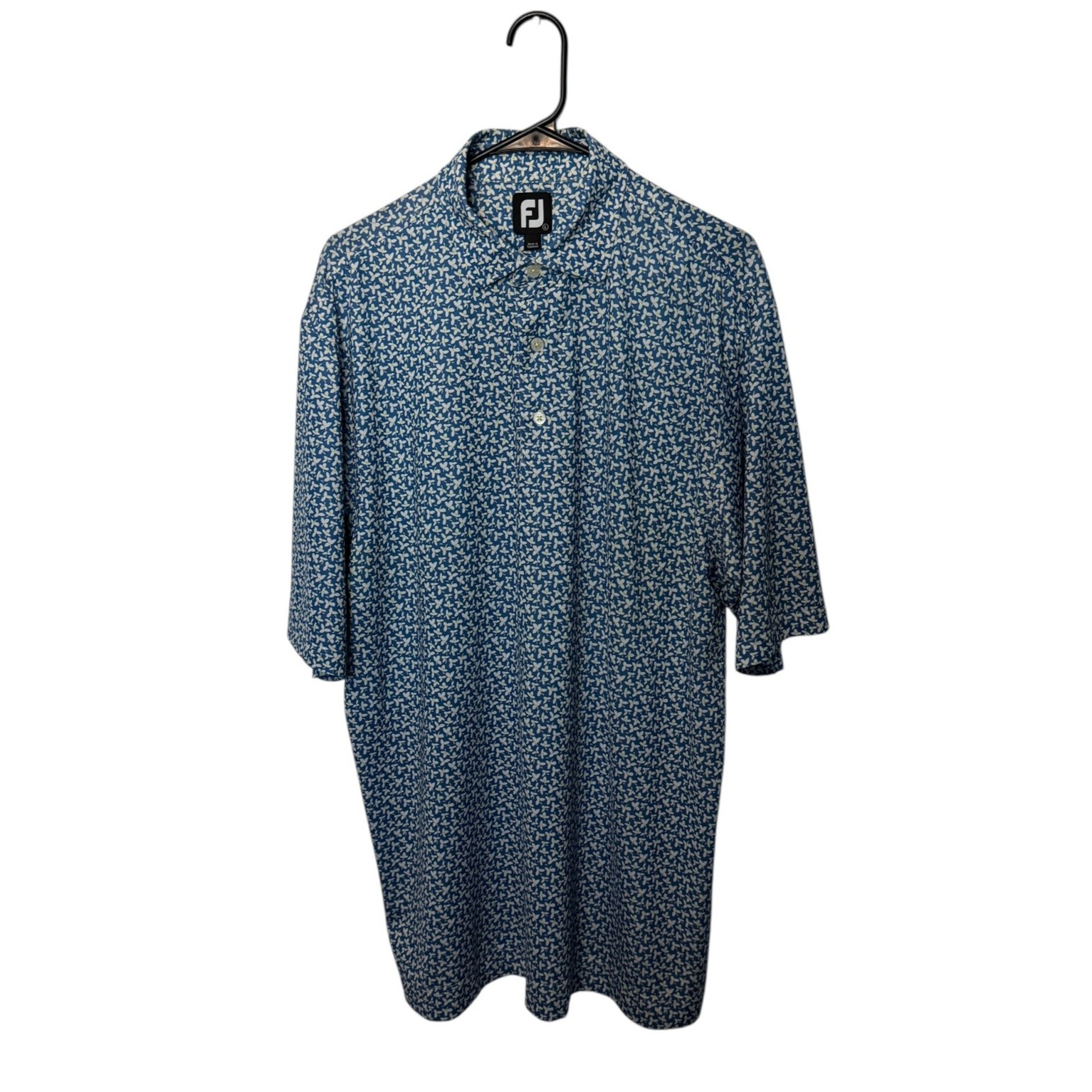 Footjoy Polo Shirt Mens Large Blue Yellow Floral Performance Jersey Golf Stretch